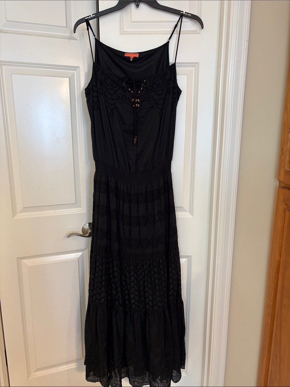 Hale Bob Black Maxi Dress with Lace Insets